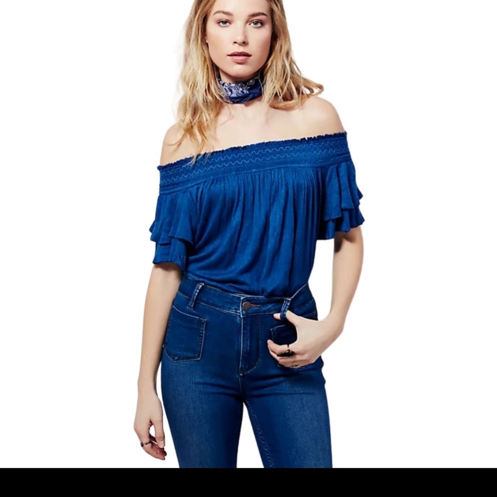 Free People Women's Off-Shoulder Blue Top